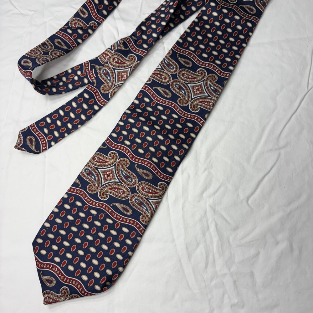 Spencer Howe Mens Silk Tie Navy Blue Red Paisley Geometric Pattern Formal Tie